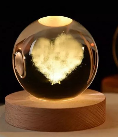 Lampara Nocturna 3d Bola de cristal 8 cm